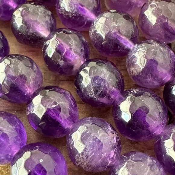 8mm Grade A Dark Faceted Amethyst Bead Strands - Half Strand - Amazing Quality - Picture 2 of 3